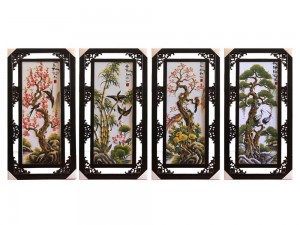 Bộ Tranh tứ quý đắp nổi cảnh Đào Trúc Cúc Tùng đắp nổi 82x42cm