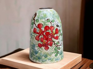 Lọ hoa Bát Tràng trang trí decor dáng chuông vẽ tay hoa phượng 26cm