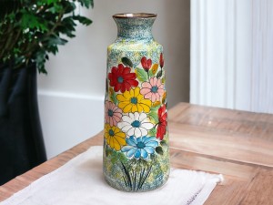 Lọ hoa Bát Tràng trang trí decor dáng ống loe vẽ bách hoa 30cm