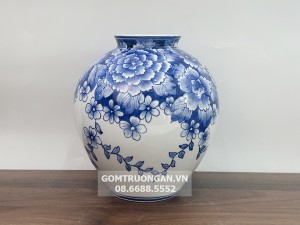 Lọ hoa decor Bát Tràng men lam Vò Nhỏ Ngàn Hoa Lửng