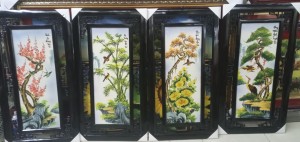 Tranh tứ quý Tùng Cúc Trúc Đào S3 vẽ tay các loài chim quý 80x43cm