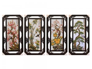 Tranh Tứ Quý vẽ cảnh Tùng Cúc Trúc Đào 100x50cm