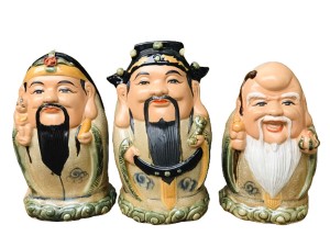 Tượng sứ Phúc Lộc Thọ men rạn dáng trứng cao 32cm