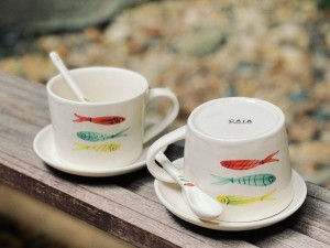 Bộ tách cafe Bát Tràng vẽ tay cá đàn