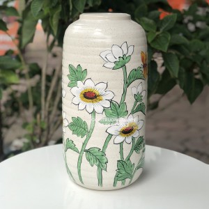 Lọ hoa men tiêu dáng ống hoa cúc họa mi