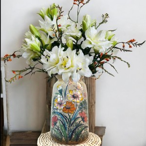 Lọ hoa men bóng 3D dáng phích vẽ tay hoa bươm bướm