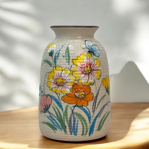 Lọ hoa men tiêu 3D dáng phích nhỏ ganh vẽ tay hoa bươm bướm