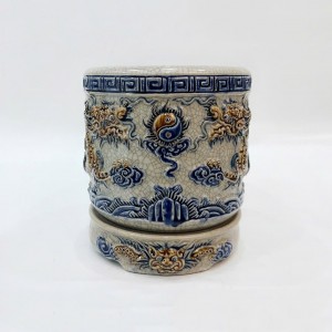 Bát hương men rạn nổi rồng Phúc Quý đường kính 14cm đế sứ