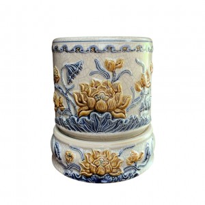 Bát hương men rạn nổi Hoa sen cao cấp Trường Xuân 14cm