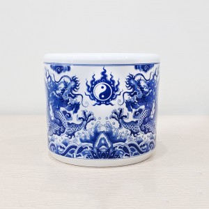 Bát hương Bát Tràng rồng men lam Trường An 25cm