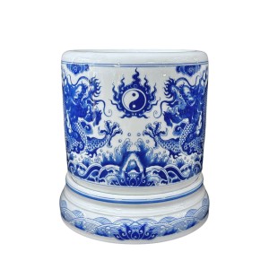 Bát hương rồng men lam Vạn Phúc Trường An 25cm đế sứ