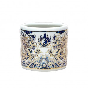 Bát hương vẽ vàng Bát Tràng rồng men lam Trường An 27cm