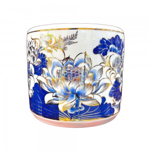 Bát hương vẽ vàng Hoa Sen men lam Vạn Phúc Trường An 25cm