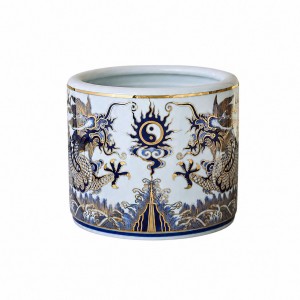 Bát hương vẽ vàng rồng men xanh ngọc Lộc Phát 30