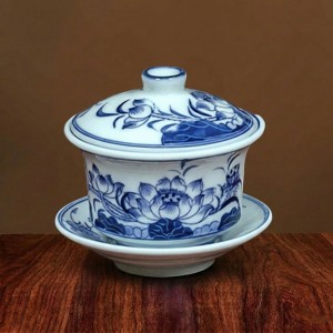 Bát trà sâm men xanh ngọc Lộc Phát hoa sen bé