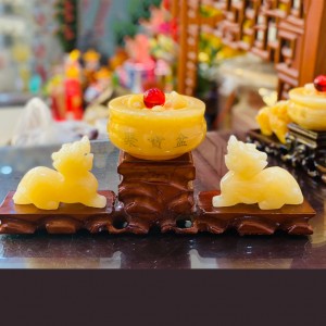 Bát tụ bảo - Tỳ hưu đá ngọc Hoàng Long kèm đế cỡ to