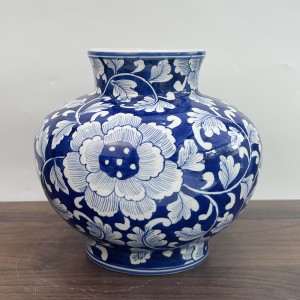 Bình hoa decor Bát Tràng men lam Vò Nhỏ Miệng Rộng Phù Dung Dây Nền Băng