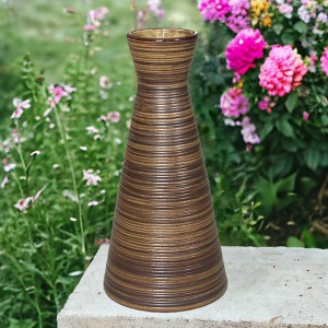 Bình hoa mộc nâu Bát Tràng trang trí decor dáng sake 28cm