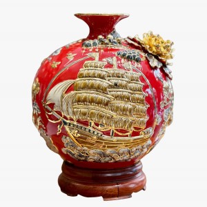 Bình hút lộc đắp nổi Mã Đáo Thành Công màu đỏ 30cm vẽ vàng