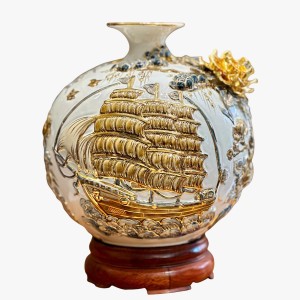 Bình hút lộc đắp nổi Mã Đáo Thành Công màu trắng 30cm vẽ vàng