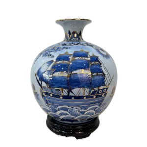 Bình hút lộc vẽ vàng Thuận Buồm Xuôi Gió Mã Đáo Thành Công xanh ngọc 30cm