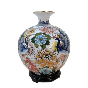 Bình hút tài lộc Bát Tràng Bách Hạc Liên Hoa vẽ vàng 30cm