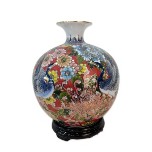 Bình hút tài lộc Bát Tràng vẽ vàng Bách Hạc Liên Hoa