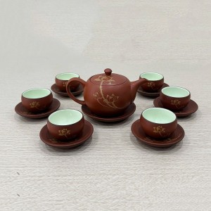 Bộ ấm chén hồng sa Bát Tràng hoa sen