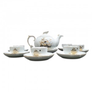 Bộ ấm trà Bát Tràng vẽ vàng Thuận Buồm Xuôi Gió