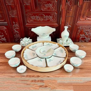 Bộ bát đĩa hoa mặt trời sen xanh đầy đủ