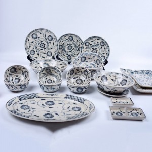 Bộ bát đĩa hoa cúc dây vẽ tay 19 sản phẩm