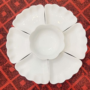 Bộ bát đĩa Bát Tràng mâm cúng gia tiên men trắng 7 món 45cm