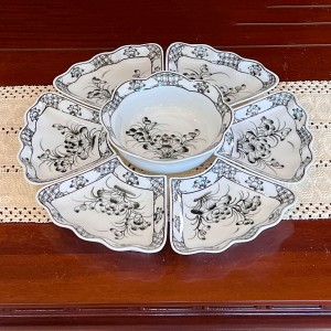 Bộ bát đĩa thờ cúng gia tiên vẽ Hoa Sen Tràm cỡ bé 7 món