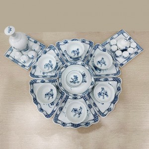 Bộ bát đĩa thờ cúng vẽ Hoa Sen men lam cỡ to đầy đủ
