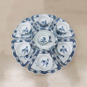 Bộ bát đĩa thờ cúng men trắng vẽ Hoa Sen cỡ nhỏ