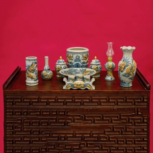 Bộ đồ thờ Bát Tràng Trường Xuân men rạn đắp nổi rồng ban thờ 1m27