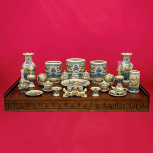 Bộ đồ thờ Bát Tràng Trường Xuân men rạn đắp nổi rồng ban thờ 1m75