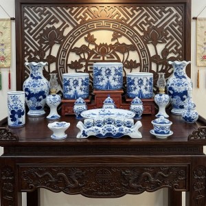 Bộ đồ thờ gia tiên men lam ngọc Lộc Phát ban thờ 1m53 3 bát hương