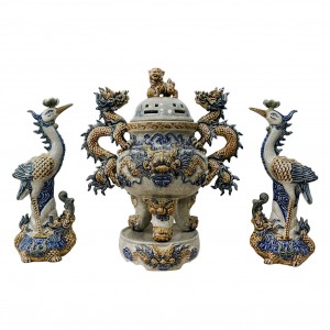 Bộ lư hương đỉnh hạc sứ Phúc Quý cao 40cm