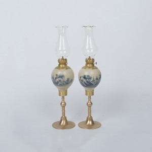 Đèn dầu men rạn vẽ sơn thủy dáng quả lê to