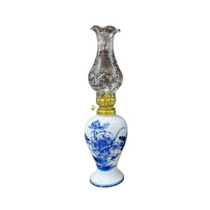 Đèn dầu thờ men lam Vạn Phúc Trường An sen tròn bé