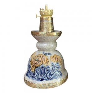 Đèn dầu thờ nến bọc đồng men rạn nổi hoa sen cao cấp Trường Xuân S2