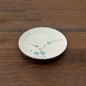 Đĩa tròn men kem vẽ hoa đào xanh 20
