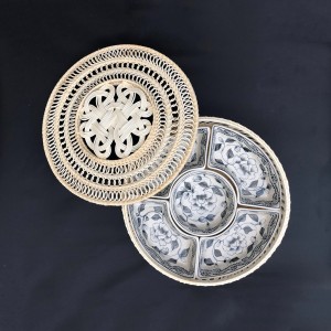 Khay mứt mây vẽ hoa phù dung màu tràm