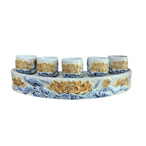 Kỷ chén cong 5 men rạn nổi Hoa sen cao cấp Trường Xuân
