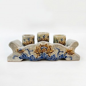 Kỷ chén rượu 3 ngai men rạn nổi Phúc Quý