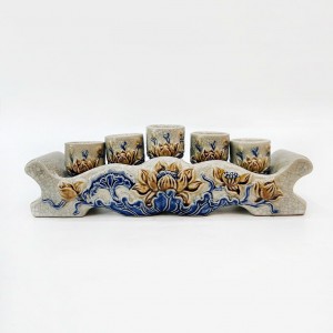 Kỷ chén rượu 5 ngai men rạn nổi Phúc Quý