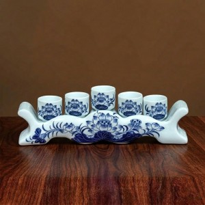 Kỷ chén rượu 5 ngai men xanh ngọc Lộc Phát