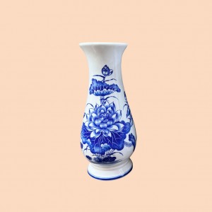 Lọ hoa bàn thờ men lam Vạn Phúc Trường An 23cm