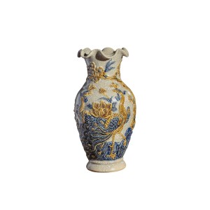 Lọ hoa bàn thờ miệng lượn men rạn nổi Công Đào cao cấp Trường Xuân 32cm